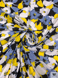 Floral Sketch Printed Tissue Cotton Jersey Knit - Yellow / Carolina Blue / Black / White