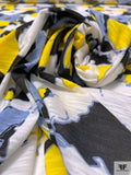Floral Sketch Printed Tissue Cotton Jersey Knit - Yellow / Carolina Blue / Black / White