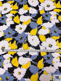Floral Sketch Printed Tissue Cotton Jersey Knit - Yellow / Carolina Blue / Black / White