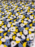 Floral Sketch Printed Tissue Cotton Jersey Knit - Yellow / Carolina Blue / Black / White