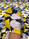 Floral Sketch Printed Tissue Cotton Jersey Knit - Yellow / Carolina Blue / Black / White