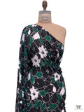 Floral Sketch Printed Tissue Cotton Jersey Knit - Evergreen / Black / White