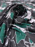 Floral Sketch Printed Tissue Cotton Jersey Knit - Evergreen / Black / White