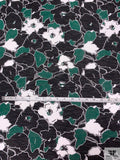 Floral Sketch Printed Tissue Cotton Jersey Knit - Evergreen / Black / White