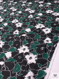 Floral Sketch Printed Tissue Cotton Jersey Knit - Evergreen / Black / White