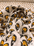 Floral Graphic Printed Tissue Cotton Jersey Knit - Marigold / Black / Cosmic Latte