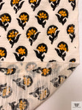 Floral Graphic Printed Tissue Cotton Jersey Knit - Marigold / Black / Cosmic Latte