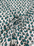 Floral Graphic Printed Tissue Cotton Jersey Knit - Teal / Black / Off-White