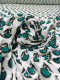 Floral Graphic Printed Tissue Cotton Jersey Knit - Teal / Black / Off-White