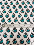 Floral Graphic Printed Tissue Cotton Jersey Knit - Teal / Black / Off-White