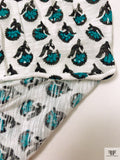 Floral Graphic Printed Tissue Cotton Jersey Knit - Teal / Black / Off-White