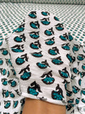 Floral Graphic Printed Tissue Cotton Jersey Knit - Teal / Black / Off-White