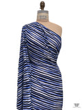 Painterly Striped Printed Tissue Cotton Jersey Knit - Blue / Black / White