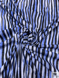 Painterly Striped Printed Tissue Cotton Jersey Knit - Blue / Black / White