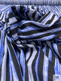 Painterly Striped Printed Tissue Cotton Jersey Knit - Blue / Black / White