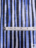Painterly Striped Printed Tissue Cotton Jersey Knit - Blue / Black / White