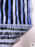 Painterly Striped Printed Tissue Cotton Jersey Knit - Blue / Black / White