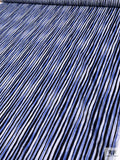 Painterly Striped Printed Tissue Cotton Jersey Knit - Blue / Black / White