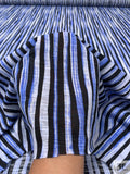 Painterly Striped Printed Tissue Cotton Jersey Knit - Blue / Black / White