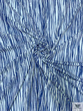 Painterly Striped Printed Tissue Cotton Jersey Knit - Ocean Blue / Pale Aqua
