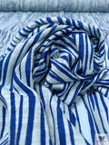 Painterly Striped Printed Tissue Cotton Jersey Knit - Ocean Blue / Pale Aqua