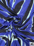 Bold Zebrine Printed Tissue Cotton Jersey Knit Panel - Persian Indigo / Pale Aqua / Black