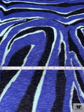 Bold Zebrine Printed Tissue Cotton Jersey Knit Panel - Persian Indigo / Pale Aqua / Black