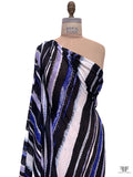 Frayed Stripes Printed Tissue Cotton Jersey Knit - Purple / Indigo Blue / Black / White