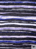Frayed Stripes Printed Tissue Cotton Jersey Knit - Purple / Indigo Blue / Black / White