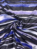 Frayed Stripes Printed Tissue Cotton Jersey Knit - Purple / Indigo Blue / Black / White