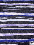 Frayed Stripes Printed Tissue Cotton Jersey Knit - Purple / Indigo Blue / Black / White