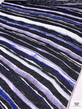 Frayed Stripes Printed Tissue Cotton Jersey Knit - Purple / Indigo Blue / Black / White