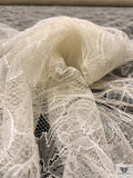 French Double-Scalloped Floral Fine Chantilly Lace - Light Ivory