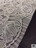 French Double-Scalloped Floral Fine Chantilly Lace - Light Ivory