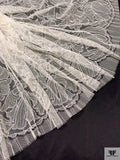 French Double-Scalloped Floral Fine Chantilly Lace - Light Ivory