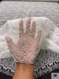 French Double-Scalloped Corded Fine Chantilly Lace - Silk White