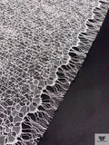 French Double-Scalloped Corded Fine Chantilly Lace - Silk White