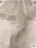 French Paisley Floral Swiss Dotted Lyon Lace with Cording - Silk White