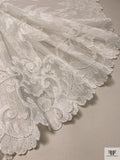 French Paisley Floral Swiss Dotted Lyon Lace with Cording - Silk White
