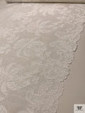 French Paisley Floral Swiss Dotted Lyon Lace with Cording - Silk White