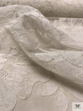 French Floral Bouquet Corded Lyon Lace Applique - Silk White