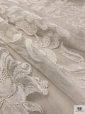 French Floral Bouquet Corded Lyon Lace Applique - Silk White