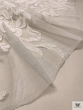 French Floral Bouquet Corded Lyon Lace Applique - Silk White