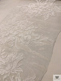 French Floral Bouquet Corded Lyon Lace Applique - Silk White
