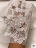 French Floral Bouquet Corded Lyon Lace Applique - Silk White