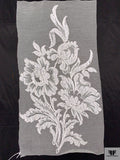 French Floral Bouquet Corded Lyon Lace Applique - Silk White