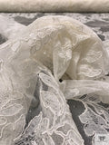 French Double-Scalloped Floral Lyon Lace with Cording - Light Ivory