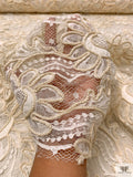 French Double-Scalloped Floral Lace with Soutache Cording - Cream