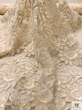 French Double-Scalloped Floral Lace with Soutache Cording - Cream