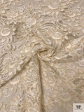 French Double-Scalloped Floral Lace with Soutache Cording - Cream